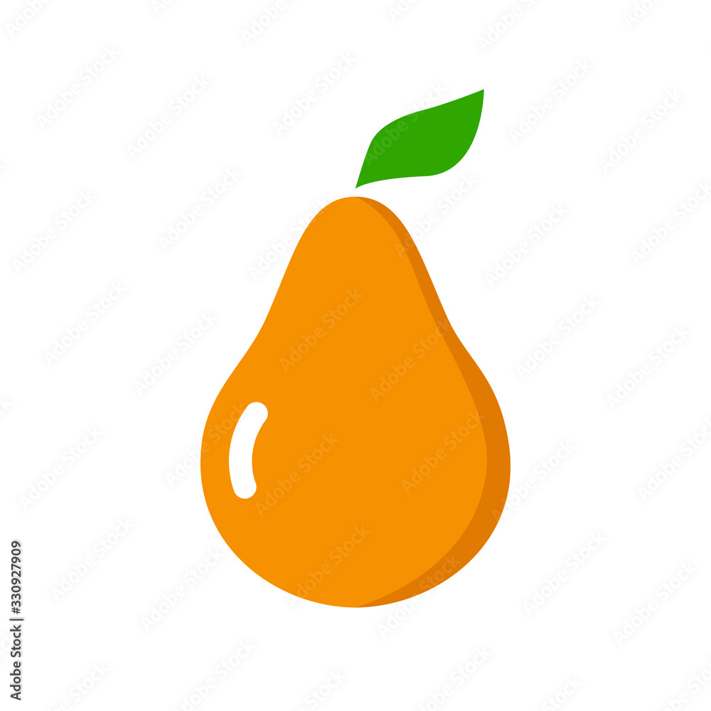 Yellow pear with green leaf isolated on white background. Flat icon design Yellow pear with green leaf isolated on white background. Flat icon design