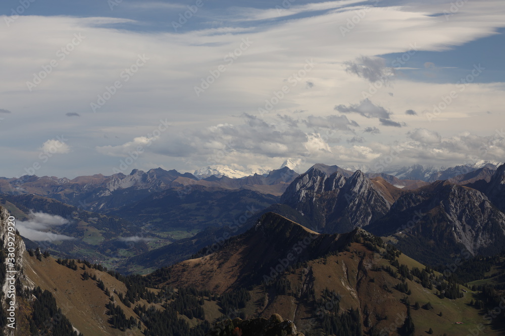 Panorama of swiss mountains in fall