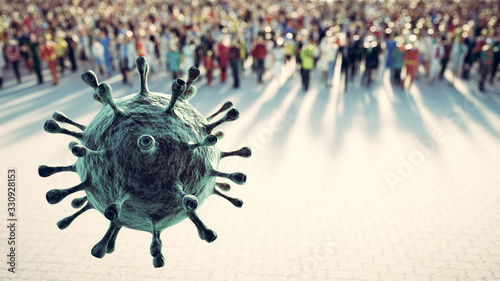 People defend from virus, coronavirus. Cells attacking causing pandemic photo