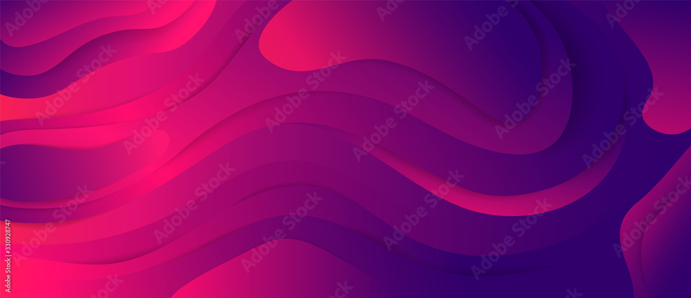 Futuristic colorful gradient purple and pink wave flow 3d background vector graphic illustration. Abstract colored geometric liquid surface light decorative design backdrop - obrazy, fototapety, plakaty 