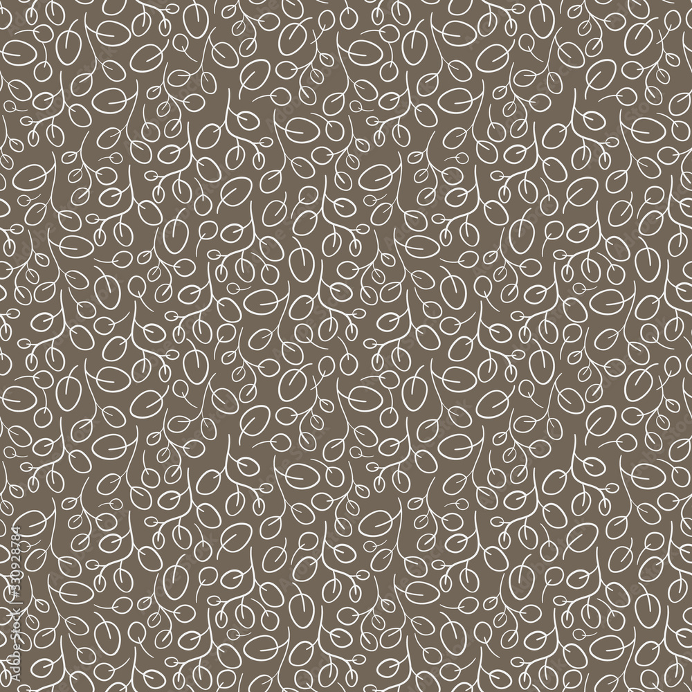 Vector seamless pattern with doodle hand drawn branches. Floral elements isolated on brown background. Designs for fabric, wallpaper, home design, wrapping paper. Vector seamless pattern with doodle hand drawn branches. Floral elements isolated on brown background. Designs for fabric, wallpaper, home design, wrapping paper.