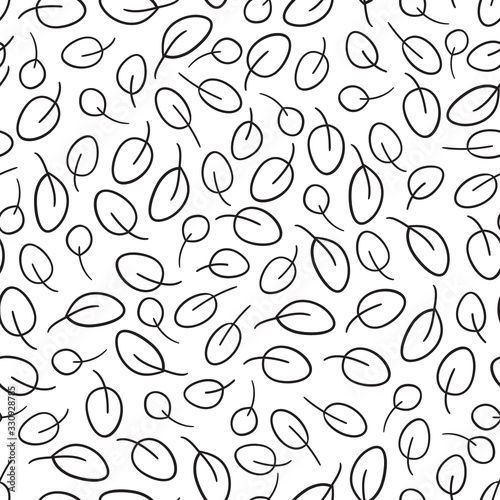 Vector seamless pattern with doodle hand drawn leaves. Floral elements isolated on white background. Designs for fabric, wallpaper, home design, wrapping paper.