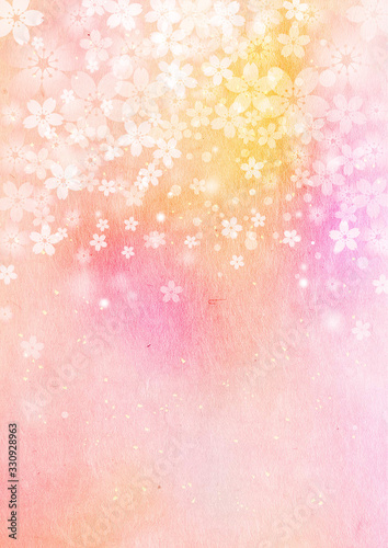 桜_淡いピンク和紙背景_縦型 © yu_me