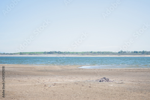 Rivers with sandy beaches and clear sky soft focus