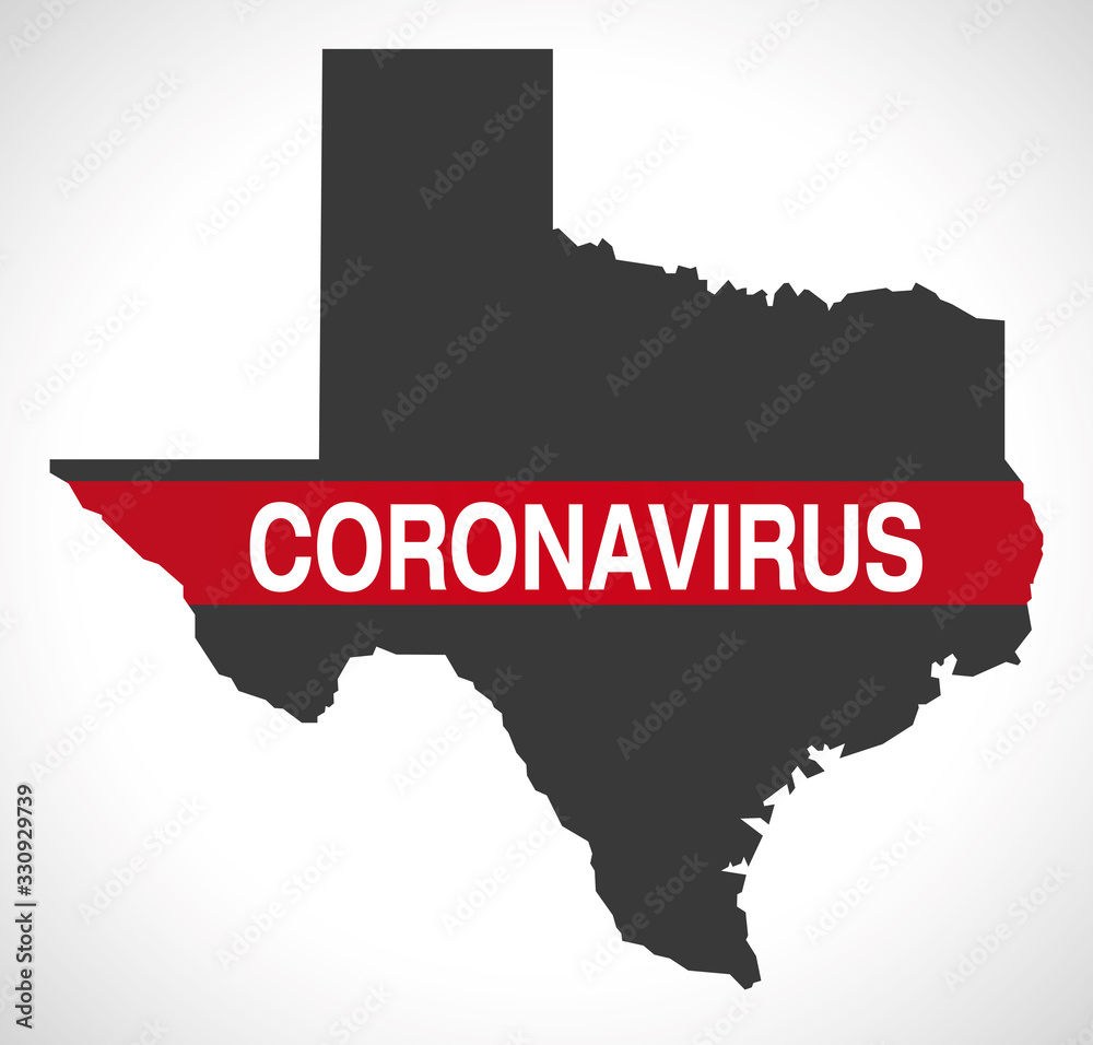 Texas USA federal state map with Coronavirus warning illustration