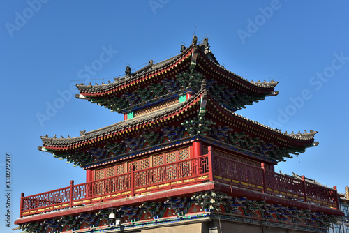 Ancient buildings, towers, kylin sculptures and door reliefs in luanzhou city, hebei province, China