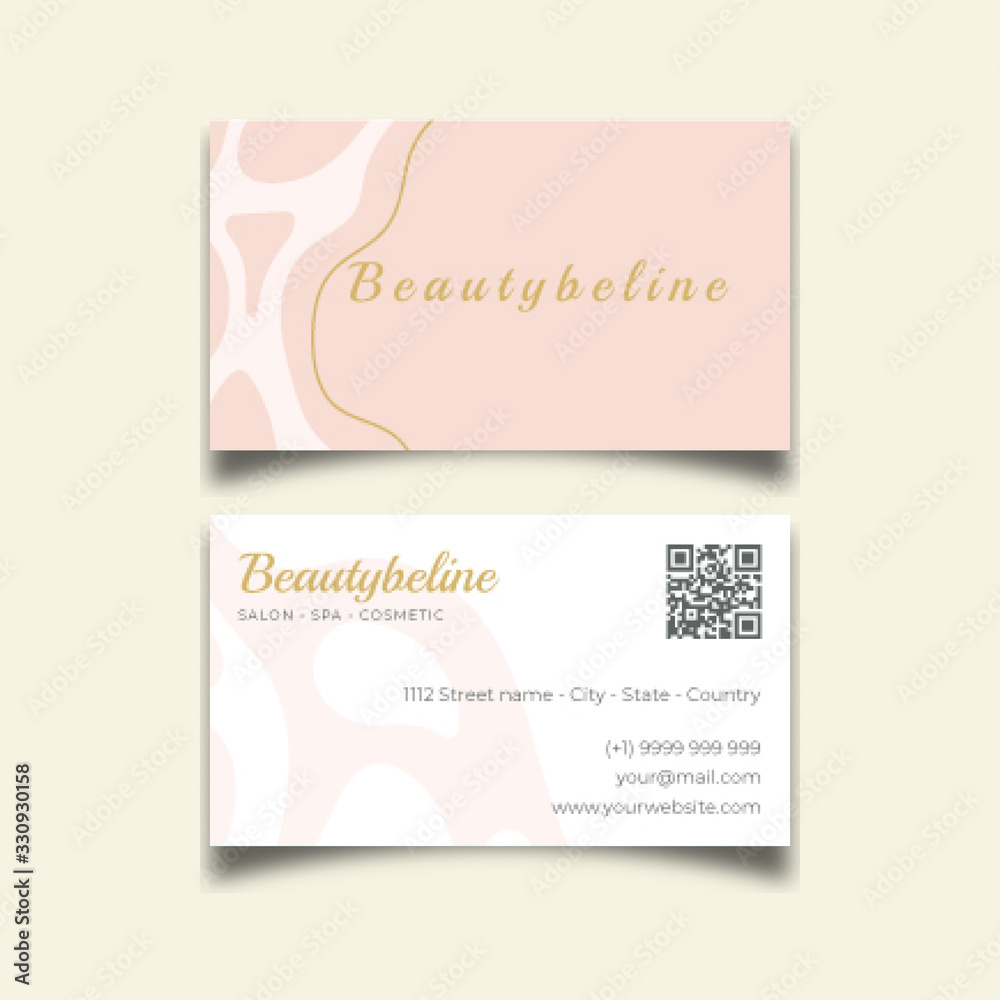 Business card pink bold texture with brown cute line Design