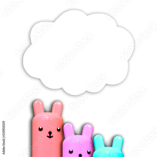 Simple cute bright Bunny on a soft pastel background. Template for a cute bright card for Easter, birthday.
