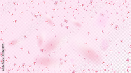 Nice Sakura Blossom Isolated Vector. Magic Flying 3d Petals Wedding Design. Japanese Nature Flowers Wallpaper. Valentine, Mother's Day Pastel Nice Sakura Blossom Isolated on Rose