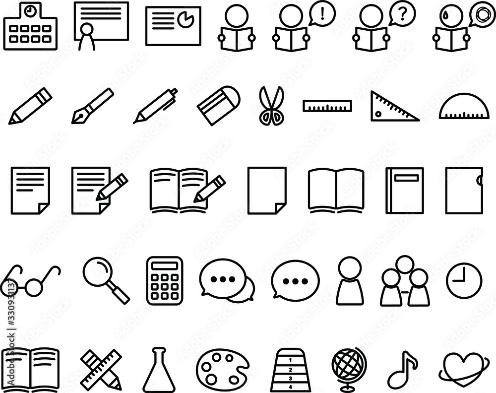 学校 勉強のアイコンセット 教科 ノート 学習 Stock Vector Adobe Stock