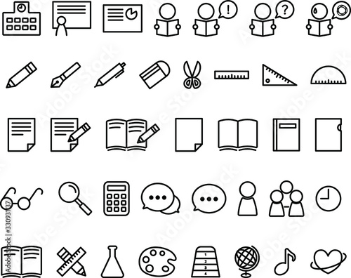 学校、勉強のアイコンセット／教科／ノート／学習