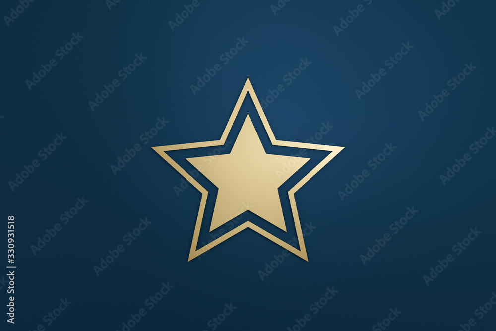 Blank star logo or emblem badge in luxury design with golden color on dark blue background. 3D rendering. Blank star logo or emblem badge in luxury design with golden color on dark blue background. 3D rendering.