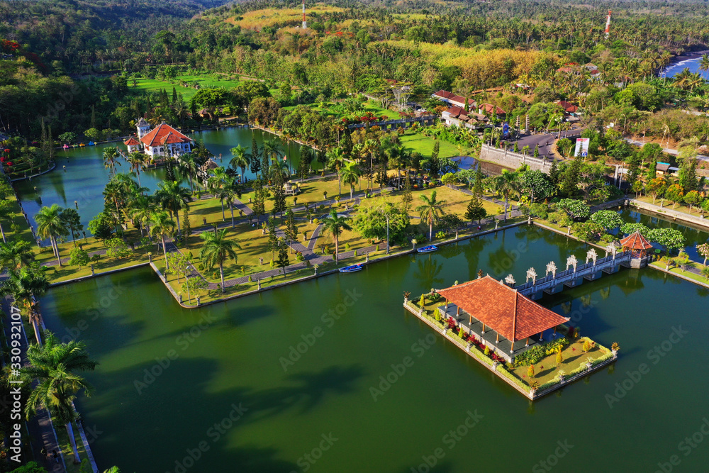 Aerial view of Ujung Park, ancient royal pleasure garden.