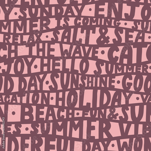 Vector seamless pattern with Waves handwritten phrases. Hand drawn lettering background