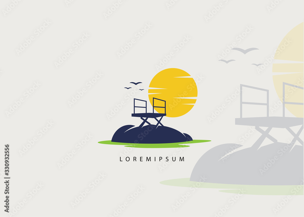 Truck dock lift logo template. Loading Dock lift vector, Scissor lift table silhouette - Hill Sunrise illustration
