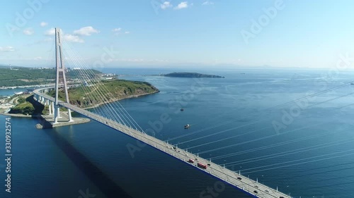 long cable-stayed road bridge from Vladivostok to island Russkiy