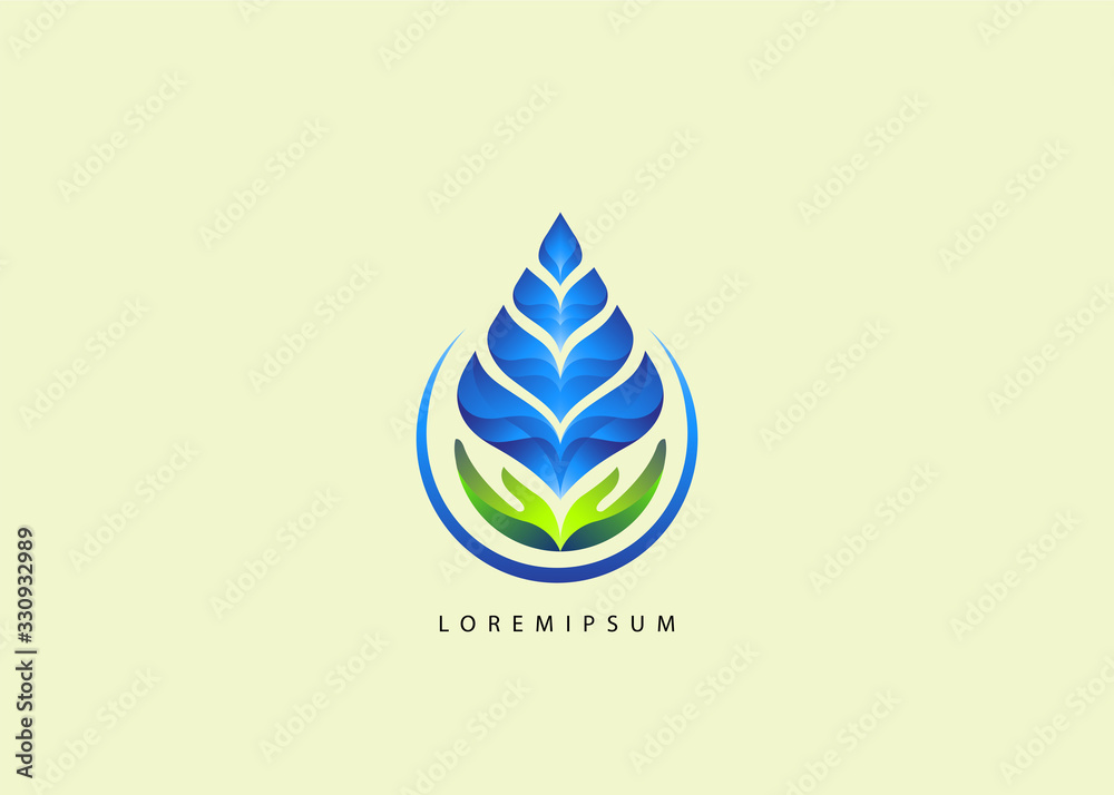 environmental health logo. Water drop logo and hands