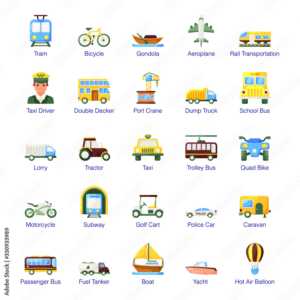 Pack Of Transport Flat Icons Pack Of Transport Flat Icons