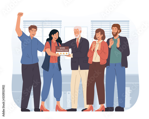 Happy employee get job promotion at work