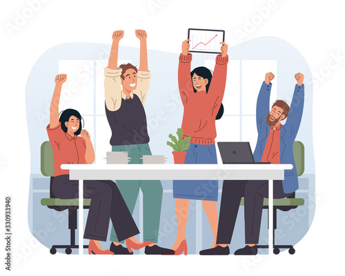 Office workers celebrating project success. Successful teamwork