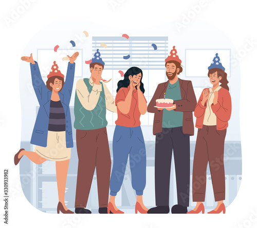 Business people celebrating colleague's birthday in the office