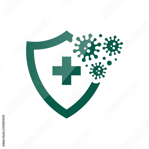 Coronavirus 2019-nCoV Bacteria Icon. Bacteria Protection logo vector. Coronavirus outbreak Stop virus. Isolated vector icon of virus on blue background for poster, banner, flyer.