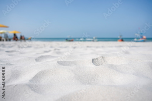 Summer sea and sand beach background with copy space.