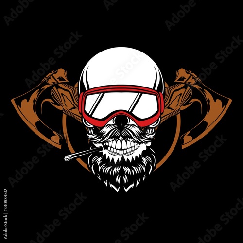 axe skull cartoon vector illustration