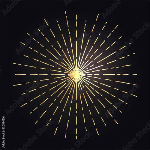 Rays of light as a halo. Hand drawn vector illustration isolated on black in vintage engraved style. Line art tattoo template. Scrapbook element. Symbol of pride and glory.
