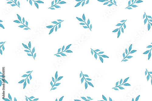 simple hand painted teal leaves seamless background, botanic watercolor decoration for backgrounds, card, fabric, wrapping or invitation