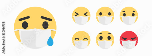 Sick Emoji. Mask with emoji concept for save the world with Covid-19 virus nCoV