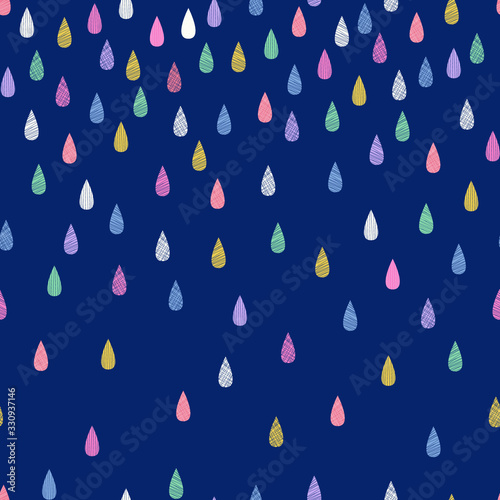 Navy graduated rainbow raindrops seamless repeat vector pattern.  Great for children's products, parties, bedding, clothing, stationery, sleepwear