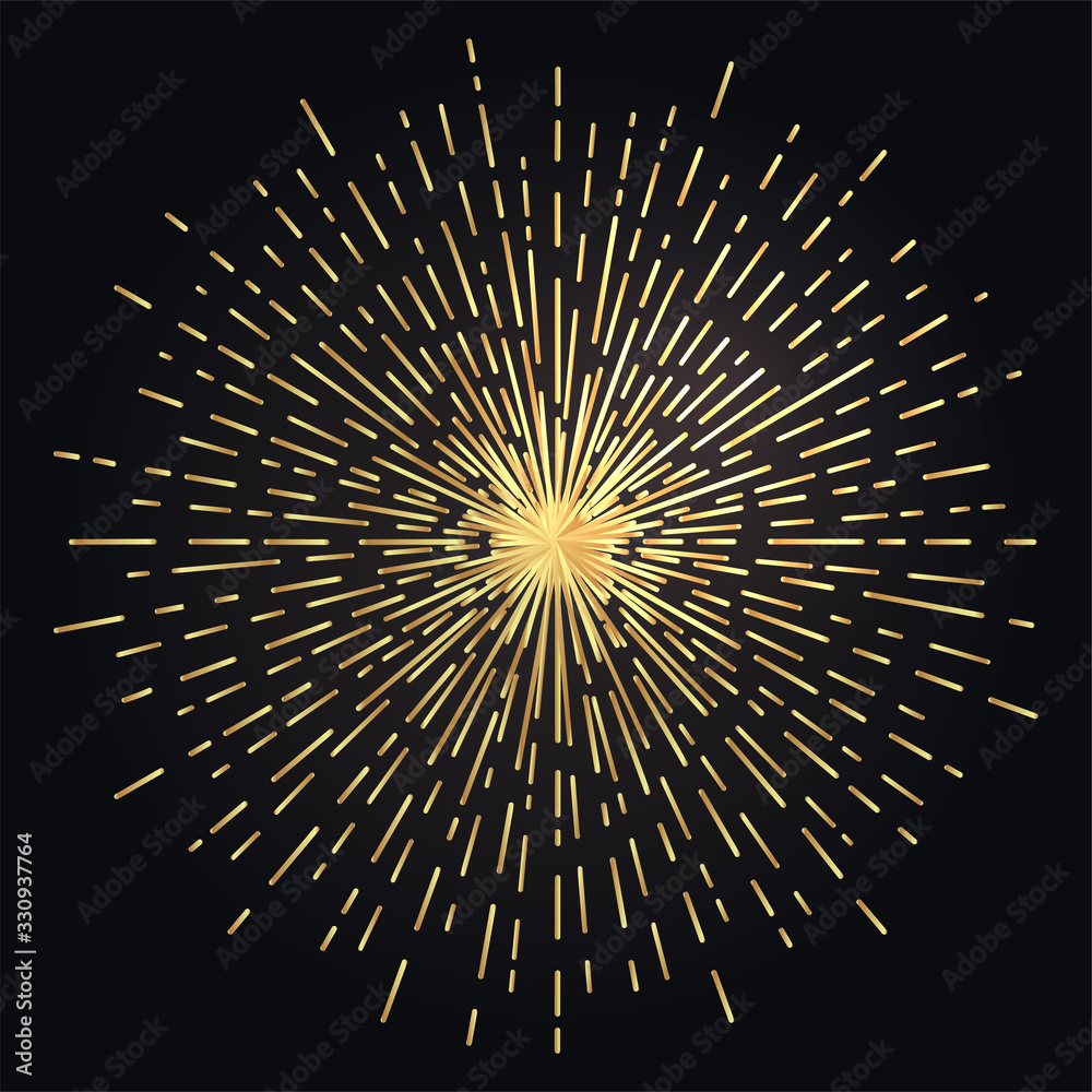 Rays of light as a halo. Hand drawn vector illustration isolated on black in vintage engraved