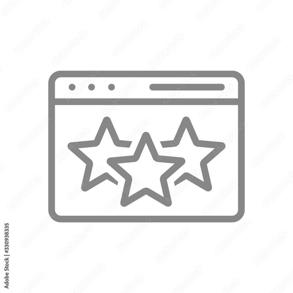 Web page with stars, online review line icon. Feedback, add to favorites, three star rating symbol Web page with stars, online review line icon. Feedback, add to favorites, three star rating symbol