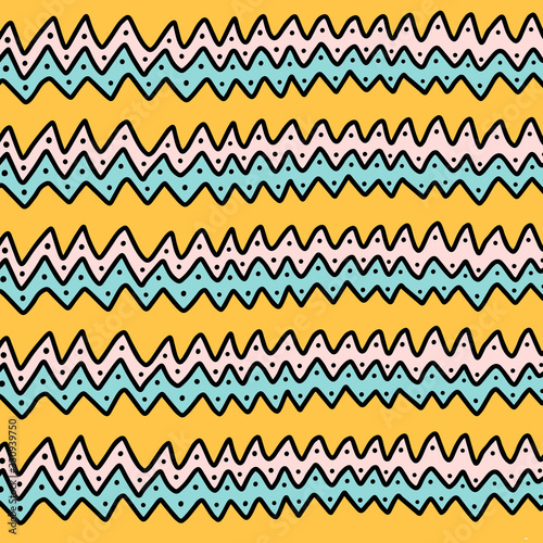 Creative zig zag abstract background in ethnic style yellow blue pink