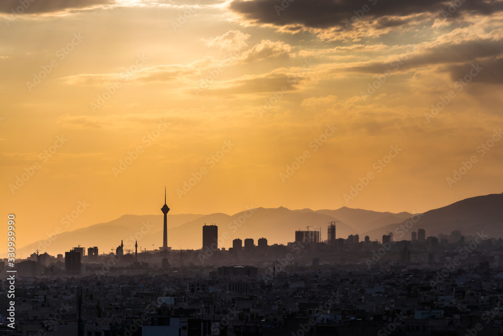 Colorful sunset of Tehran skyline.Tehran-Iran cityscape at the afternoon.