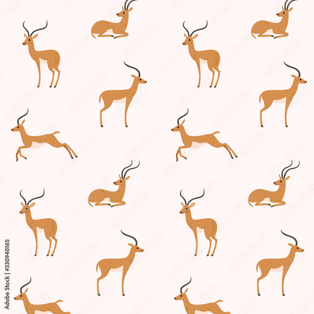 Simple trendy pattern with antelope. Cartoon vector illustration for prints, clothing, packaging and postcards.