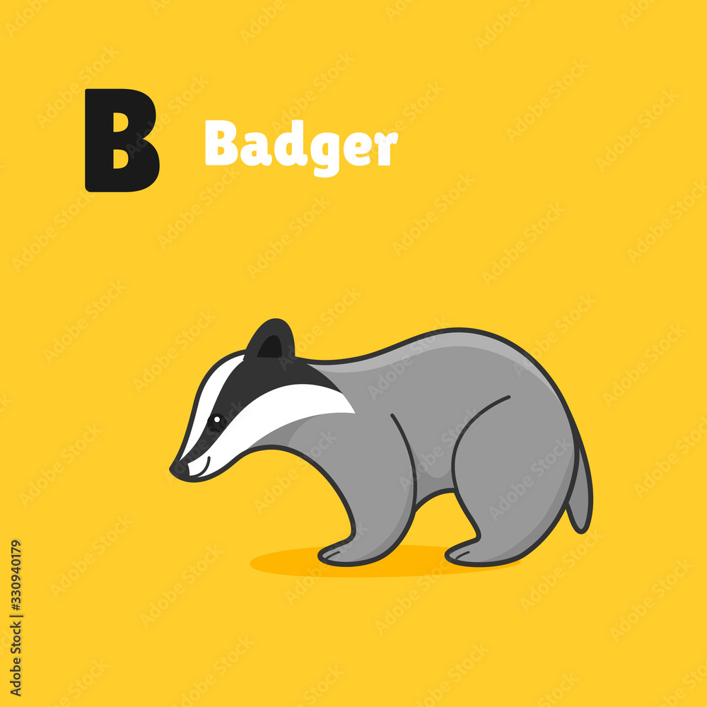 Cartoon badger, cute character for children. Animal alphabet - letter B. Cartoon badger, cute character for children. Animal alphabet - letter B.