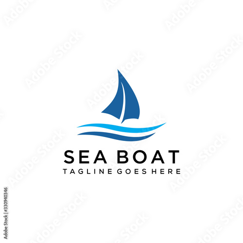 Simple modern Sailboat dhow ship line art logo design