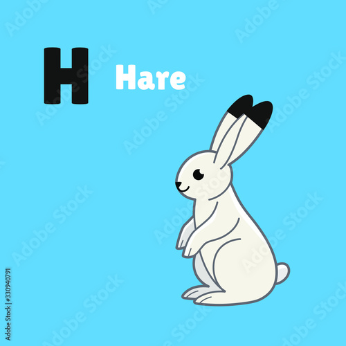 Cartoon hare, cute character for children. Vector illustration in cartoon style for abc book, poster, postcard. Animal alphabet - letter H.