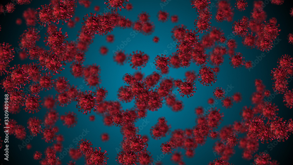 Coronavirus COVID-19 Alert SOS. Pandemic virus medical health risk, immunology, virology, epidemiology concept. Microscope virus background.