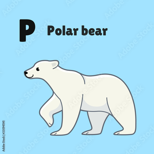 Cartoon polar bear  cute character for children. Vector illustration in cartoon style for abc book  poster  postcard. Animal alphabet - letter P.