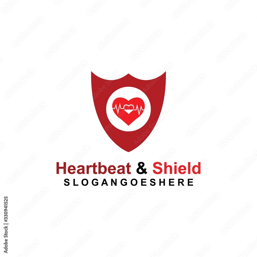 Shield and a Heartbeat in the middle Coloured Red Logo Template Design Vector for business medical, Emblem, Design concept, Creative Symbol, Icon Shield and a Heartbeat in the middle Coloured Red Logo Template Design Vector for business medical, Emblem, Design concept, Creative Symbol, Icon