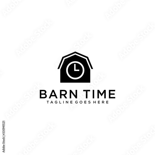Creative modern Barn with small wall clock logo design.