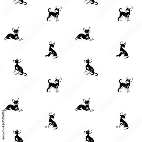 Cartoon happy character - trendy seamless pattern with toy Terrier. Flat illustration.