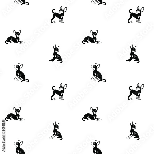 Cartoon happy character -  trendy seamless pattern with toy Terrier. Flat vector illustration.