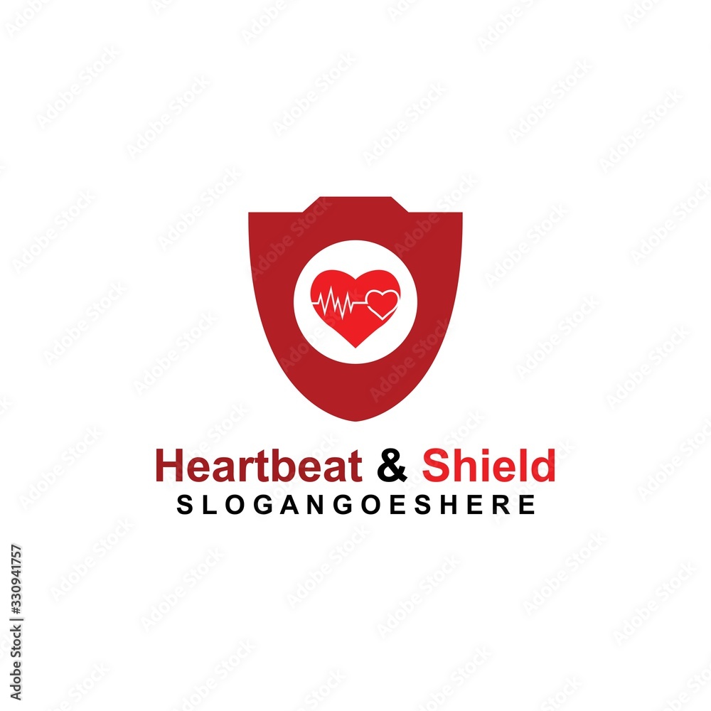 Shield and a Heartbeat in the middle Coloured Red Logo Template Design Vector for business medical, Emblem, Design concept, Creative Symbol, Icon Shield and a Heartbeat in the middle Coloured Red Logo Template Design Vector for business medical, Emblem, Design concept, Creative Symbol, Icon