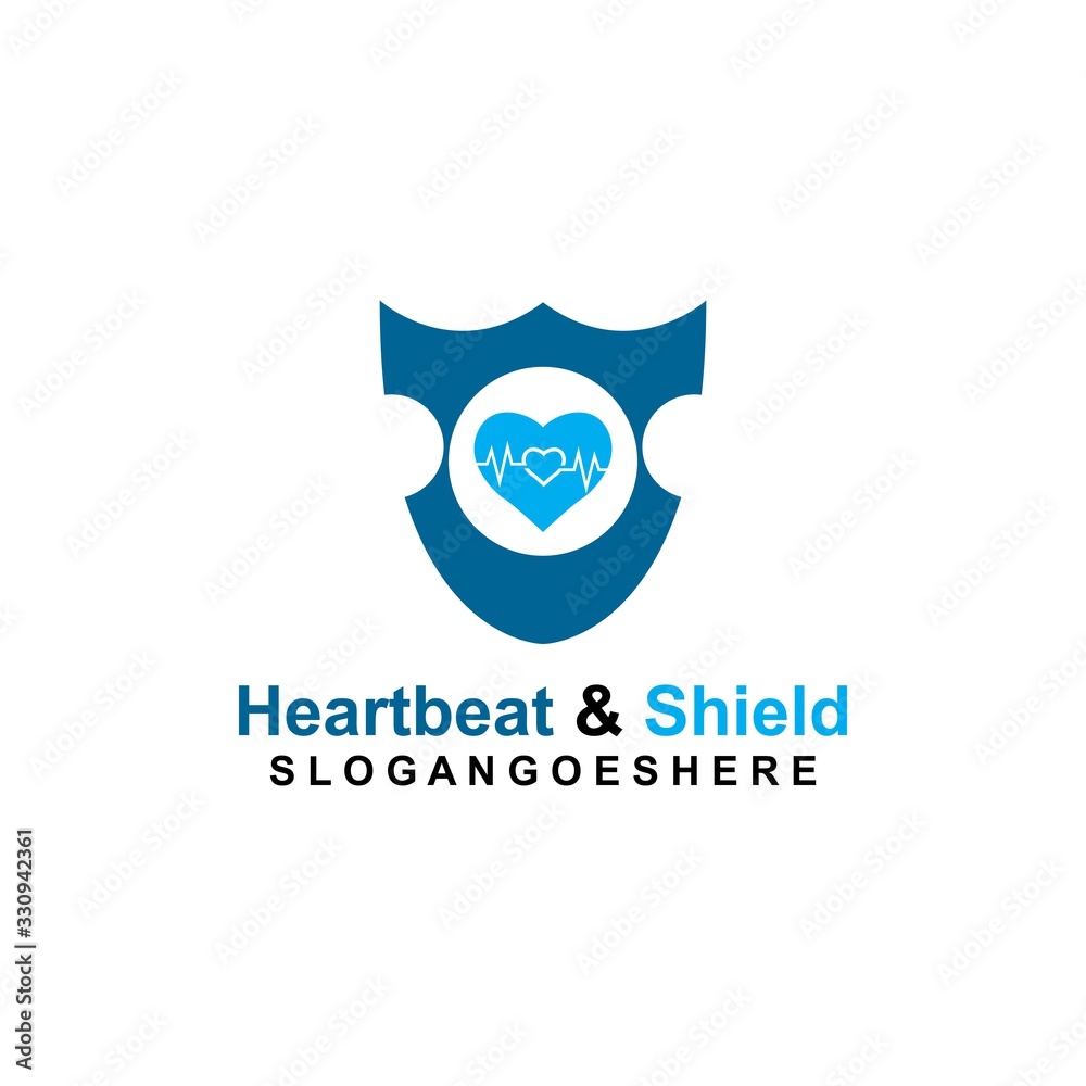 Shield and a Heartbeat in the middle Coloured Blue Logo Template Design Vector for business medical, Emblem, Design concept, Creative Symbol, Icon Shield and a Heartbeat in the middle Coloured Blue Logo Template Design Vector for business medical, Emblem, Design concept, Creative Symbol, Icon