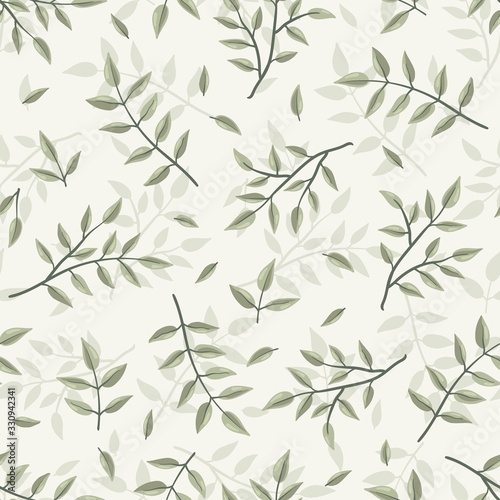 Lovely hand drawn branches seamless background, doodle leaves background, great for textiles, banners, wallpapers - vector design