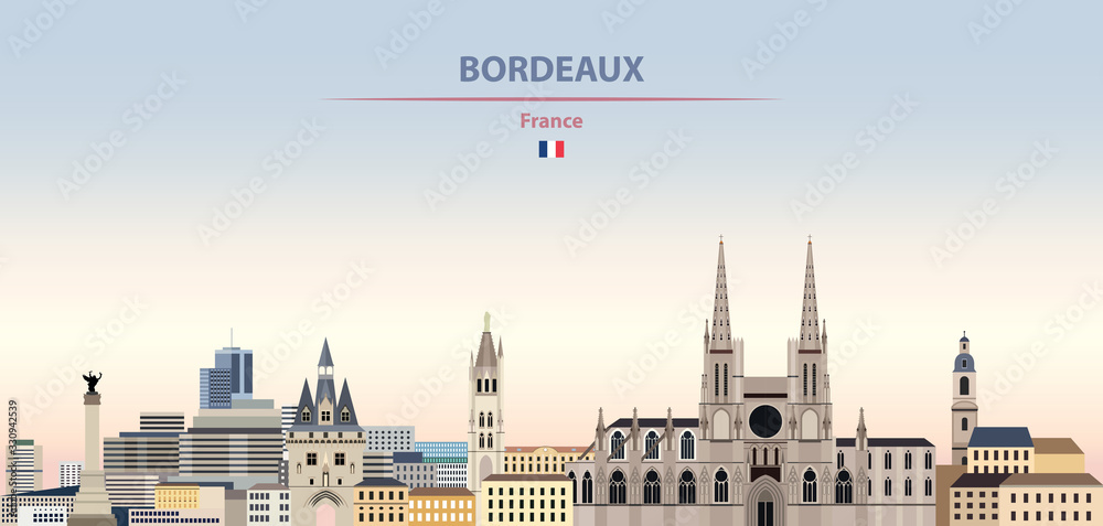 Fototapeta premium Ilustracja wektorowa panoramę miasta Bordeaux na kolorowe gradientowe piękne tło dzienne